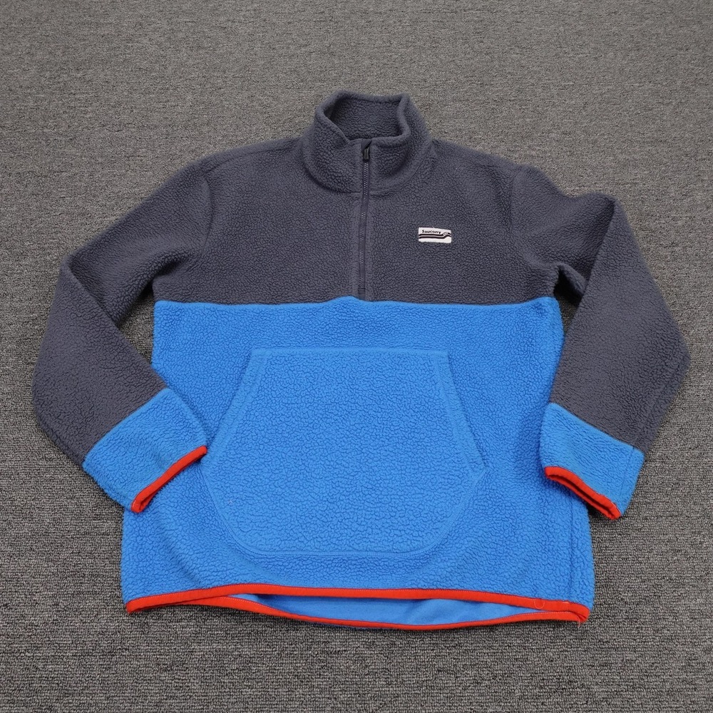 Saucony Jacket‎ Womens Small Blue Gray Sherpa Fleece 1/4 Zip Pullover Kangaroo